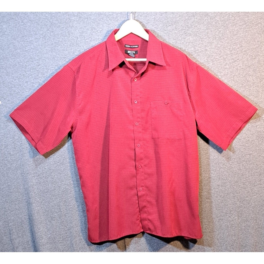 BRUNO MENS XL Red Sueded Microfiber‎ Short Sleeve Button Up Shirt